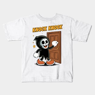 Funny Grim Reaper Knocking On A Door Kids T-Shirt